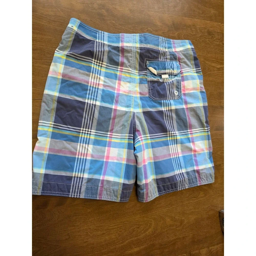 Abercrombie & Fitch Mens XL Blue Pink Plaid Board Shorts Swim Trunks Mesh Lined